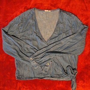 GAP Light Blue Denim Wrap Around Blouse